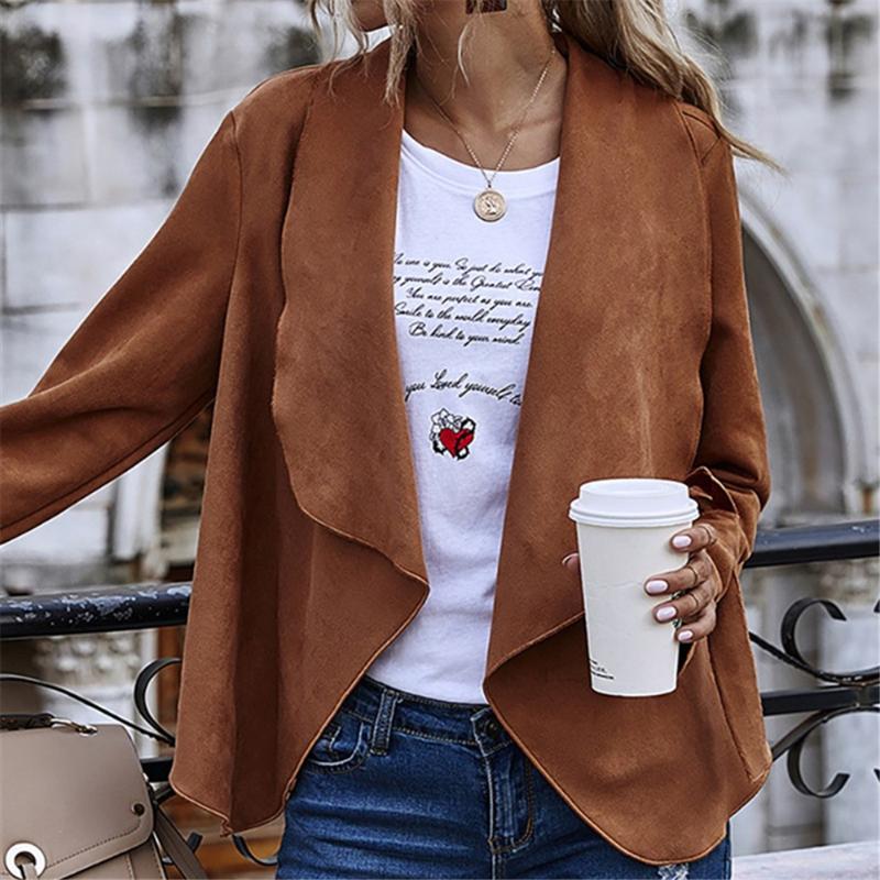 

Women's Jackets Women Fashion Autumn Solid Ruffles Long Sleeve Casual Coat Open Stitch Regular Top Stylish OL Streetwear Tunic Coats, Black;brown