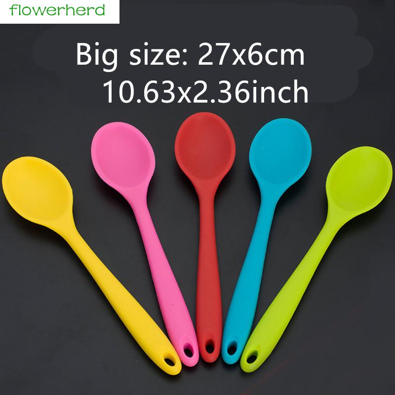 

27x6cm Large Silicone Spoons For Cooking Long Handle Spoon Kitchen Ladle Grade Cake Bakeware Home Utensils Flatware Sets