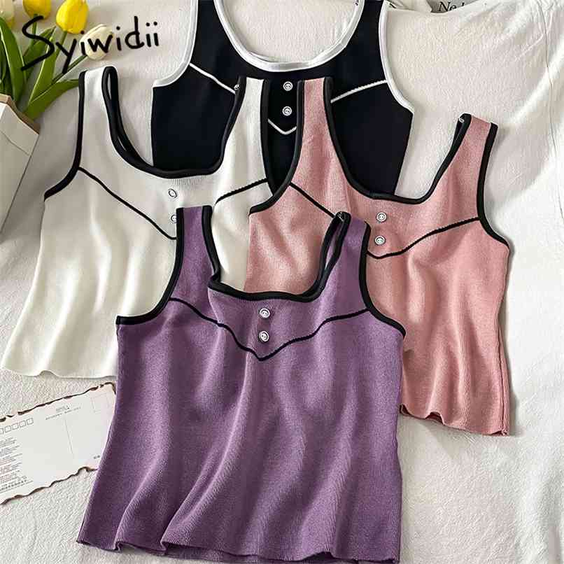 

Button Camis Women Casual U-neck Tops Short Sexy Solid White Black Tank Summer Korean Fashion Clothing 210607