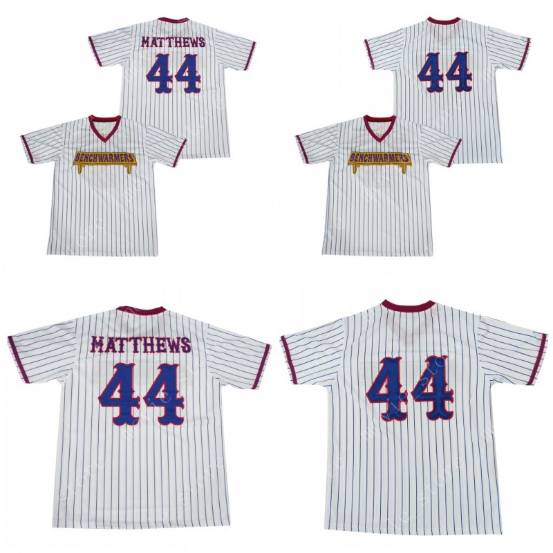 

Men's Gus Matthews #44 Benchwarmers Pinstriped Baseball Jersey Stitched, 14-2