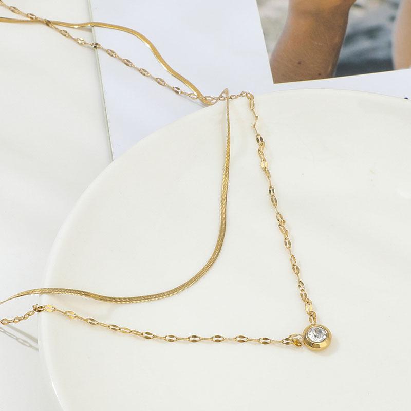 

Pendant Necklaces 2022 Stainless Steel French Necklace For Women Round Zircon With Multi-layer Titanium Chain Choler