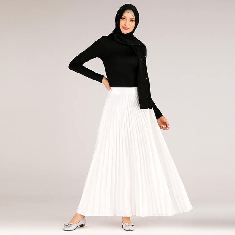 

Pleated Muslim Skirt Women Bottom Kaftan Abaya Turkey Islamic Moslim Skirts Elbise Musulman Vetement Femme Dubai Jupe Musulmane