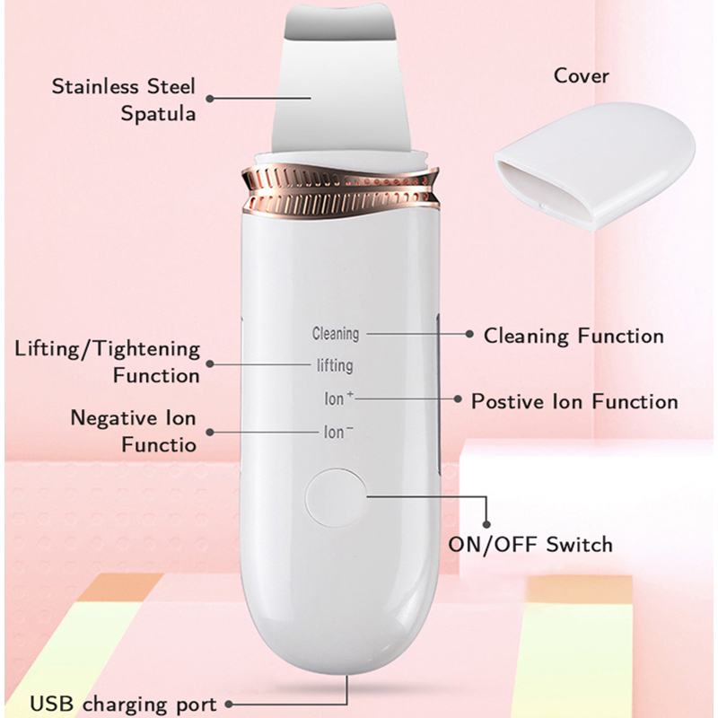 

NEW Ultrasonic Skin Scrubber Facial Pore Cleaner Blackhead Removal Skin Peeling Cavitation Face Spatula EMS Lift Machine Raben