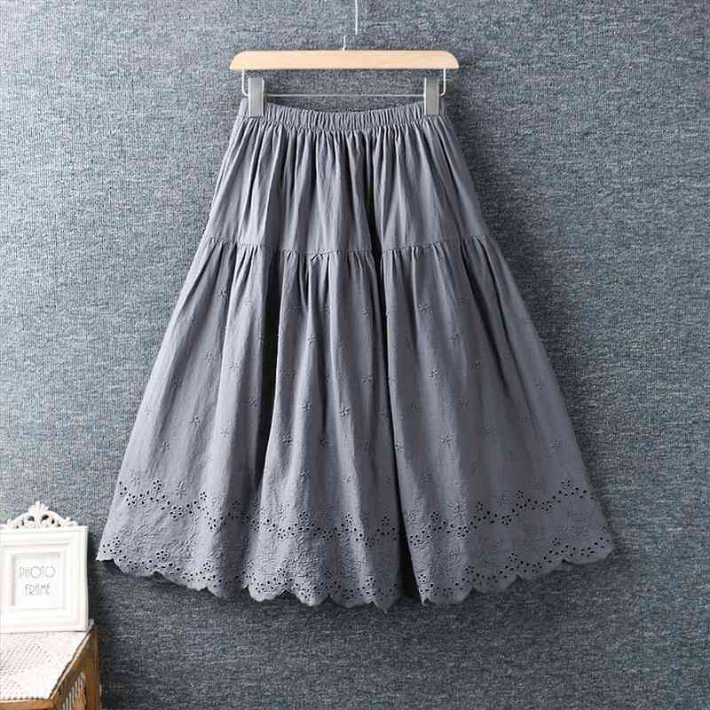 

spring summer mori girl fresh womens skirt embroidery cotton and linen loose skirts, Black