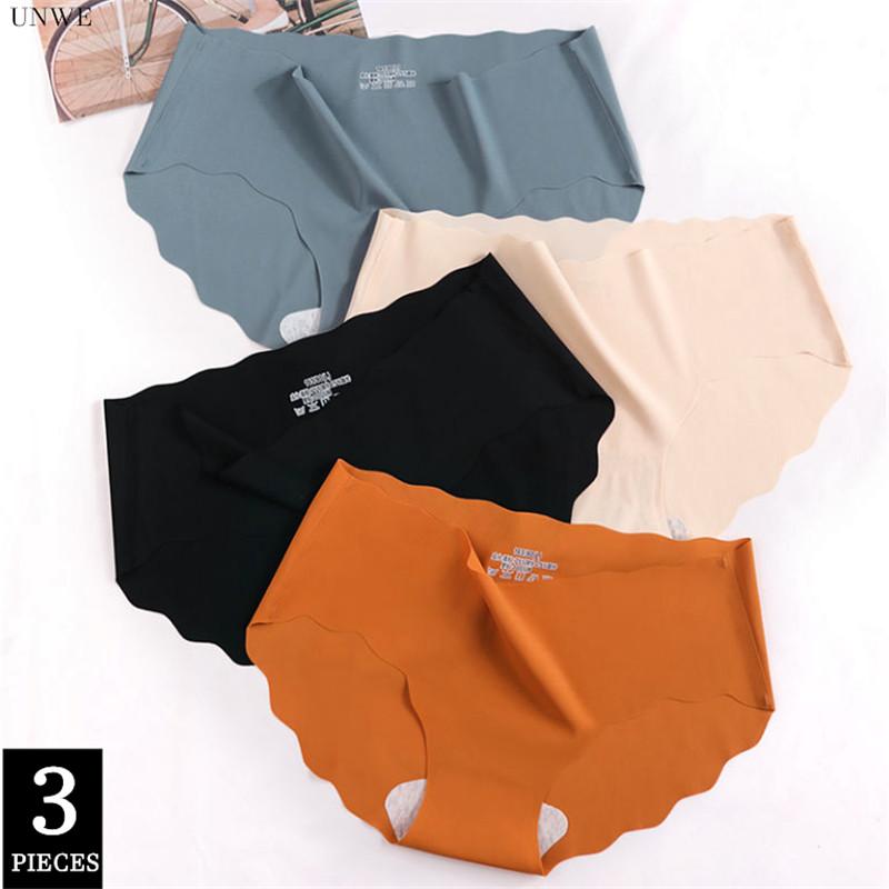 

Women's Panties 3 Pcs Solid Japanese Women Ice Silk Underwear Mid Waist Cotton Crotch Ladies Seamless Briefs -XL, Black;pink