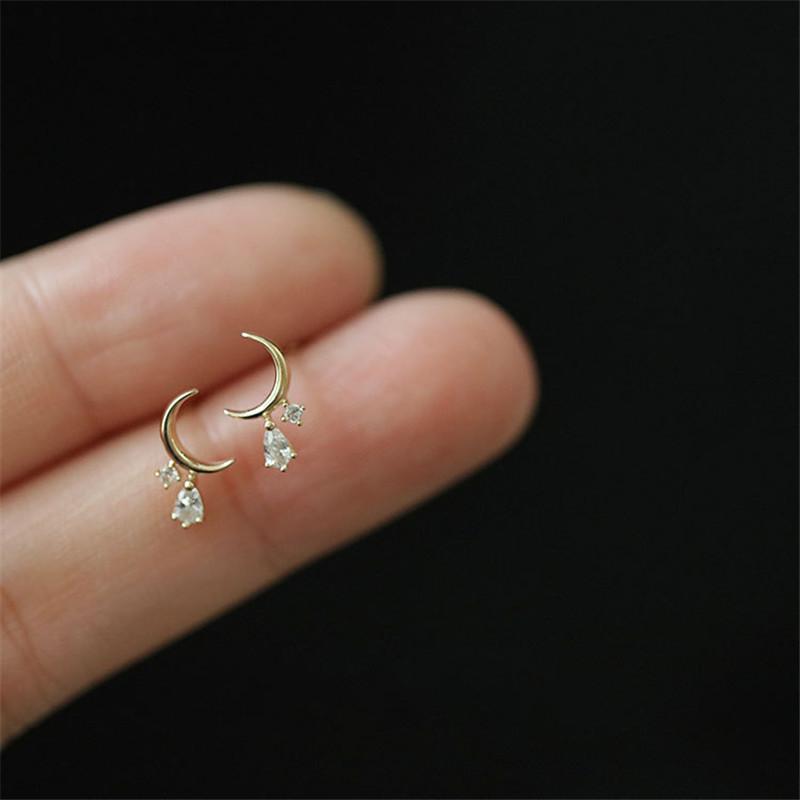 Stud HI WOMAN 925 Sterling Silver Korean Moon Tassel Zircon Earrings For Wedding Jewelry Gift-image-699803161