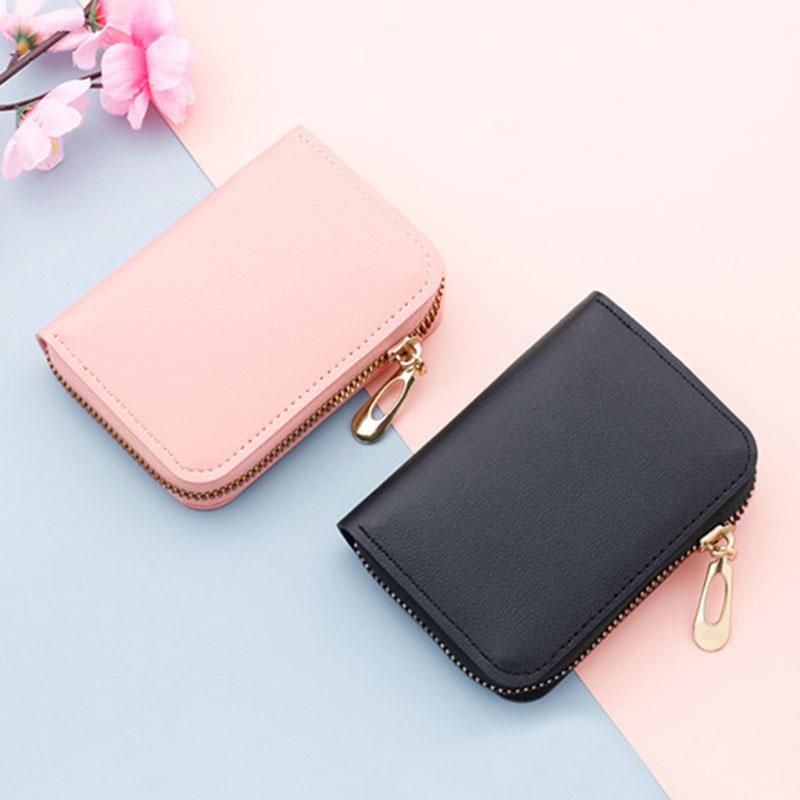 

Card Holders Organ Style Solid Color Holder Multi-function Coin Purse Women Wallets PU Zipper Case Money Bag, Pink 11 cards