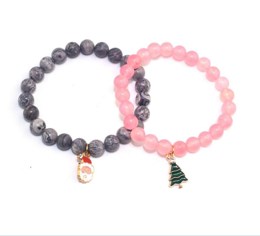 

Beaded, Strands Fashion Couple Santa Claus Christmas Tree Bracelets Bangles Classic Pink Grey Natural Lava Stones Charm Bead Bracelet Wome, Black