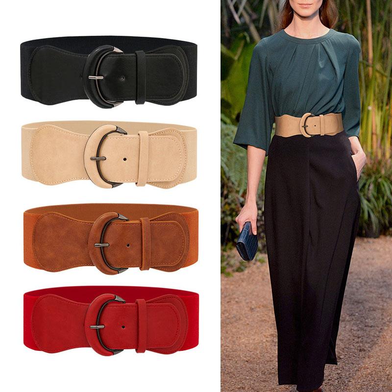 

Belts 2021 Women's Wide Waist Belt Elastic Stretchy Cinch With Buckle For Dress Cinturones Para Mujer Ceinture Femme, Black