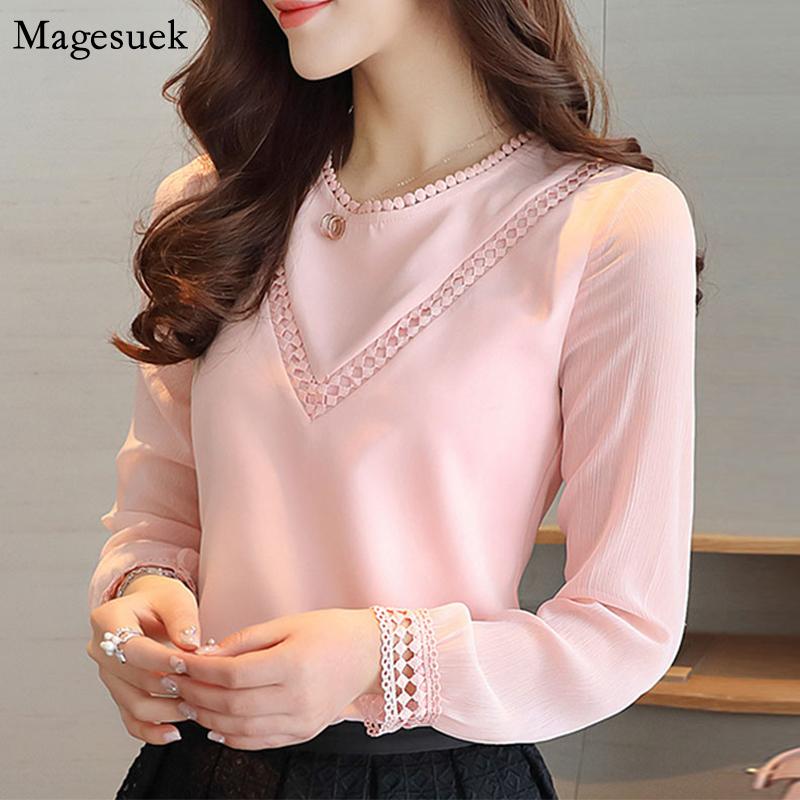 

Women's Blouses & Shirts Spring Summer Long Sleeve Shirt Blouse O-Neck Chiffon Femme White For Women Casual Office Lady Top Blusas 620G