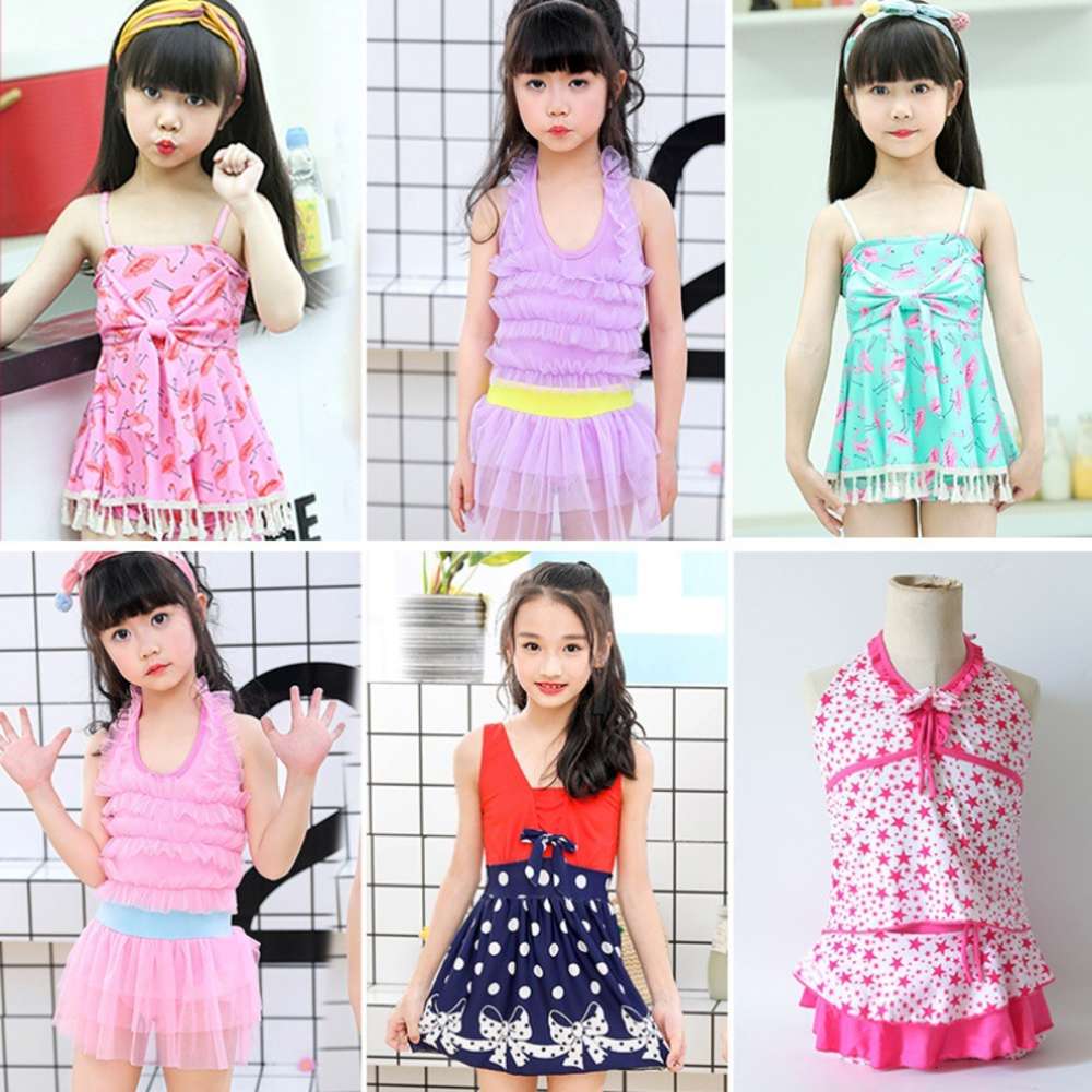 

Children's swimsuit women's Korean children's flat angle skirt baby girl's lovely western style, Blue