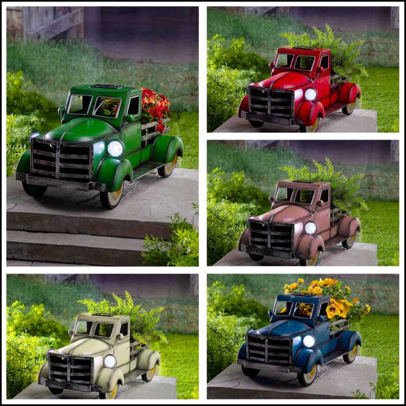 

Retro Style Solar Pickup Truck Garden Ornaments Flower Pot With Car Light Yard Home Decoration Outdoor Garten Gift Party Favor