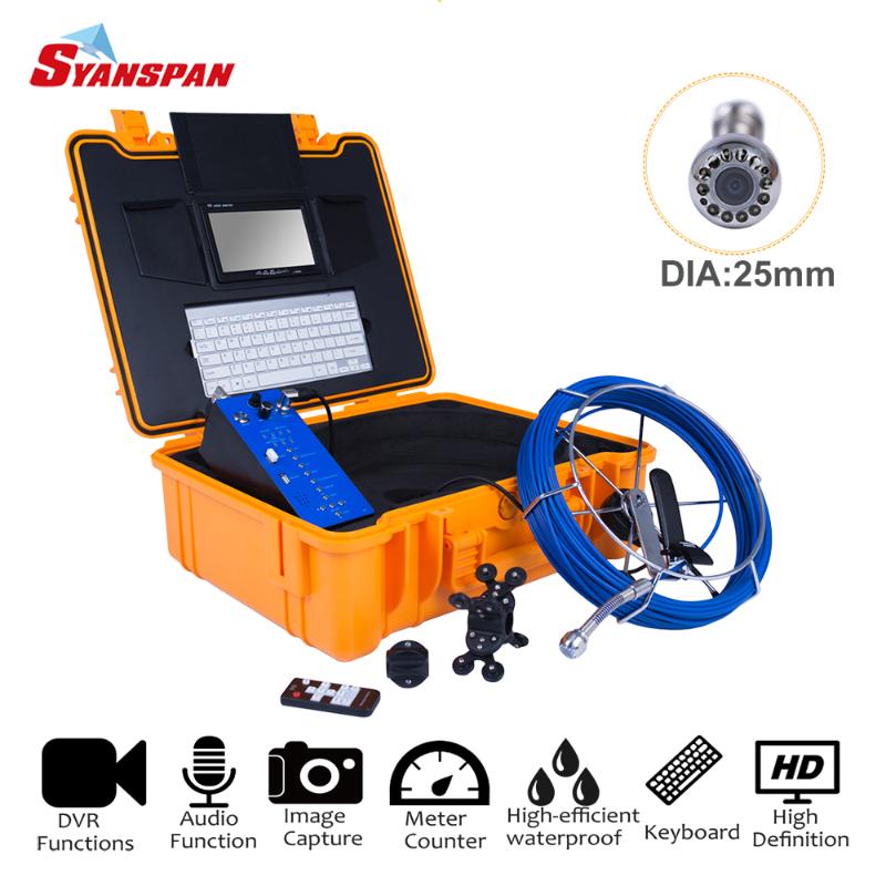 

Pipe Inspection Camera, SYANSPAN 9 Inch Monitor Sewer Industrial Endoscope Vedio + Redio 8X Image Enlarg 20/50/100M IP Cameras