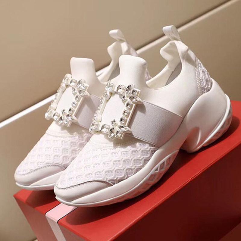 

Boots Chunky Sneakers Women Fashion Square Buckle Crystal Mesh Shoes Flat Platform For Zapatos De Mujer 2021, Blue crystal