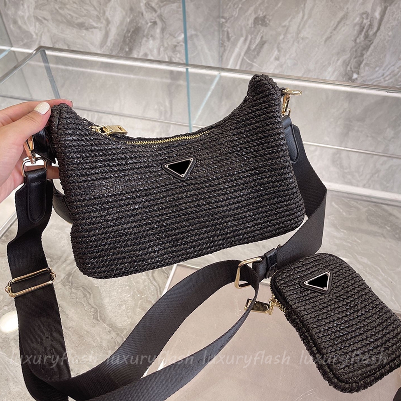 

2021 Straw Crossbody Bag High Quality Nylon Waterproof Chain Wide Shoulder Strap Fashion HOBO Designers Luxurys Coin Purse 2pcs, Box(not sale separately)