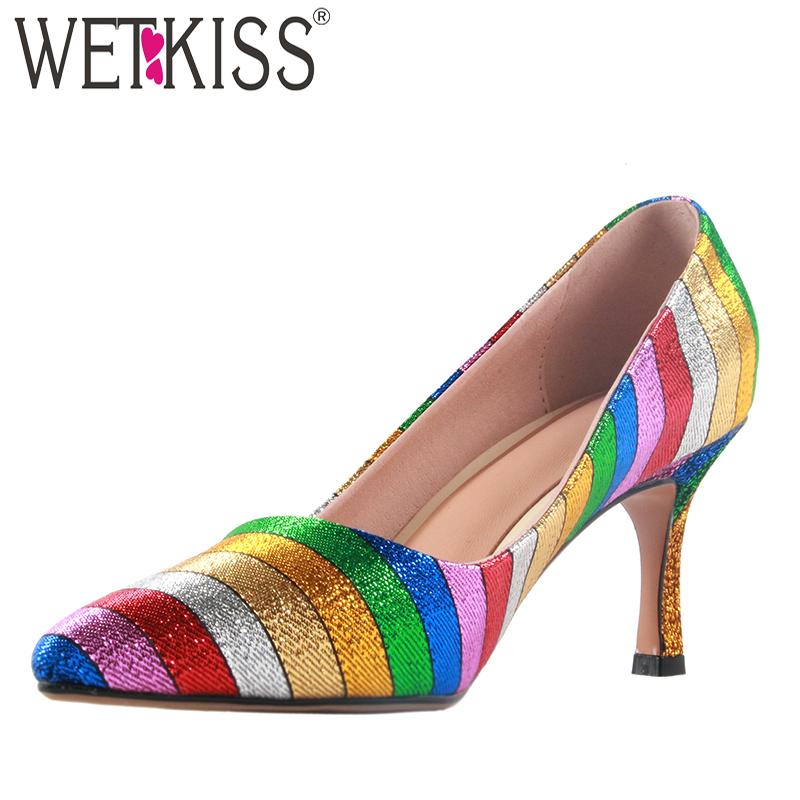 

Dress Shoes WETKISS Thin High Heels Pumps Women Pointed Toe Footwear Wedding Female Shallow Slip On Woman Summer 2021, Rose