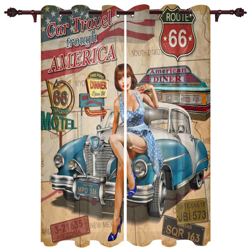 

Exquisite Home Luxury Curtains Beauty Car Retro Building Flag Living Room Dining Bedroom Translucent Curtain & Drapes