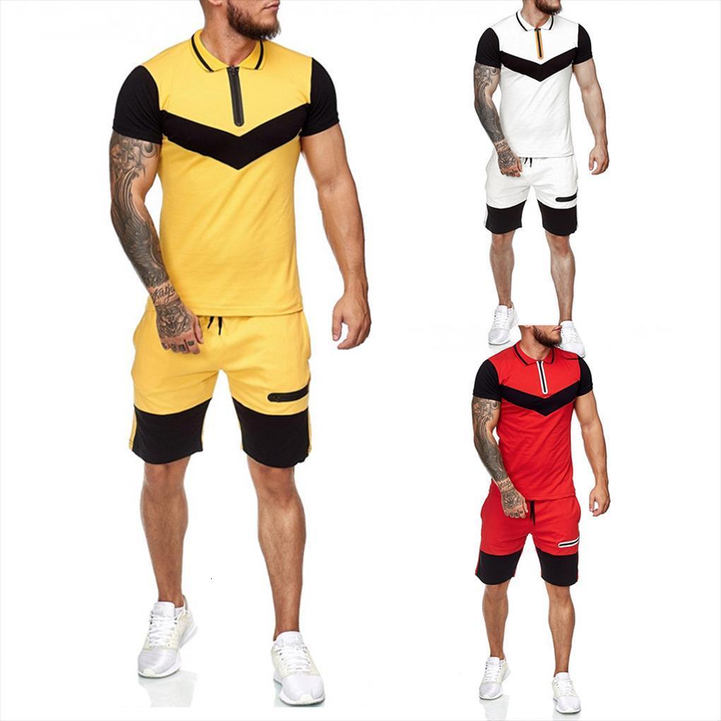 

patchwork short sets casual mens tracksuits clothes summer man 2 piece set sports suits shirts and shorts male gym, Gray