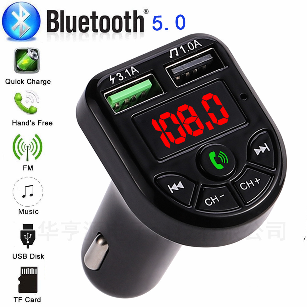 

Bte5 Car Mp3 Bluetooth-compatible Kit 5.0 Handsfree Phone Player Music Card Audio Receiver Fm Transmitter Dual USB Fast Charger 3.1A Bluetooth Kit