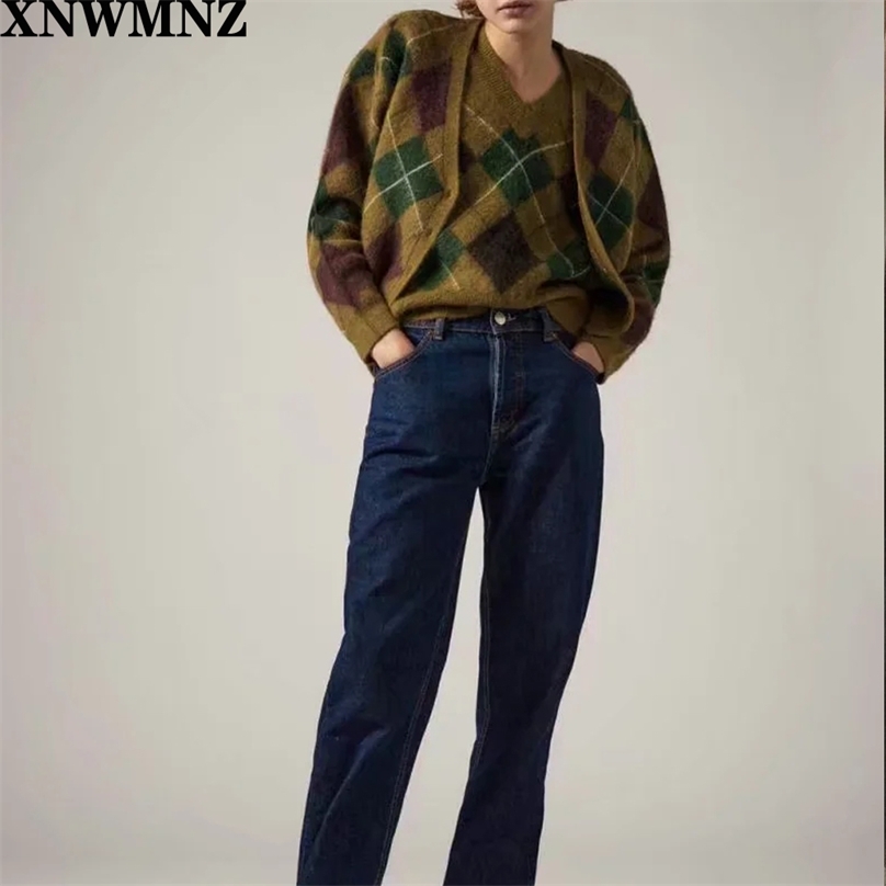 

women Fashion blend knit cardigan Vintage V-neck long sleeve ribbed trims button Female Diamond lattice retro Cardigan 210520, Multi-color