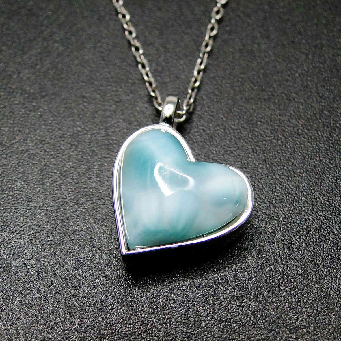 

925 Silver Women Jewelry Natural Larimar Heart Pendant Necklace For Engagement / Anniversary / Birthday / Party Gift 210524