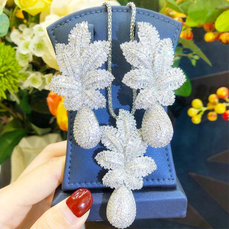 

Earrings & Necklace Blachette Trend Luxury Beautifully Pendant Set Women's Wedding Party Daily Cubic Zirconia High Quality Jewelry, Silver