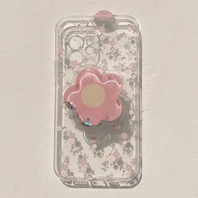 

Transparent Phone Case With Flower Cute Pink Phone Cases withHolder for iPhone Z11005