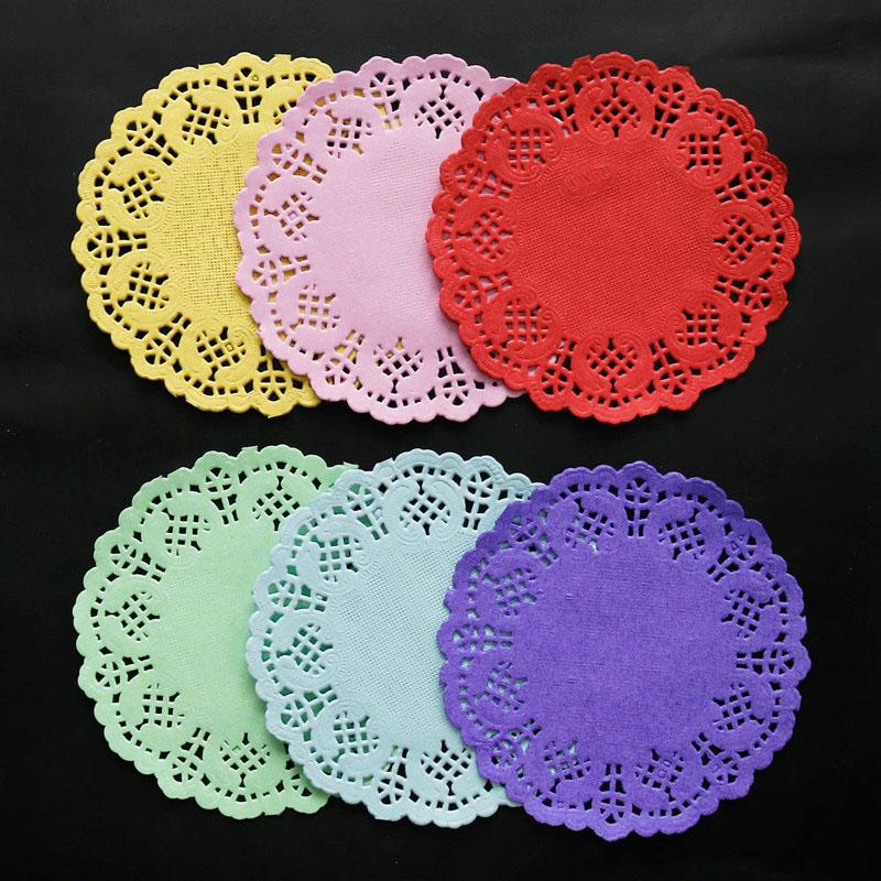 

100pcs 3.5" Colorful Round Lace Paper Doilies Cake Mat Vintage Placemat Wedding Birthday Party Table Decoration Disposable Dinnerwar Dinnerw