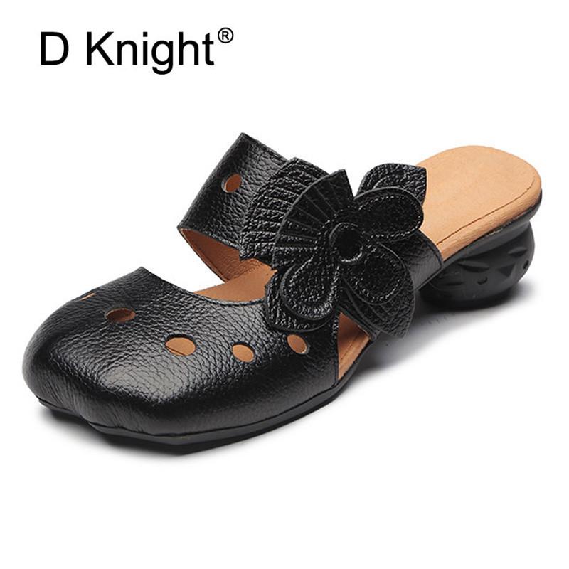 

Slippers Genuine Leather Women Fashion Summer Slides Slip-On Office Lady Sandals Rubber Pumps Shoes Black Yellow Plus Size