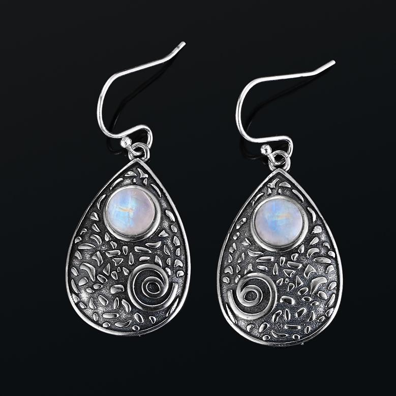 

Dangle & Chandelier 6MM Natural Moonstone Charoite Beads Earrings DIY Retro Style 925 Sterling Silver Drop Women Fashion Wedding Party