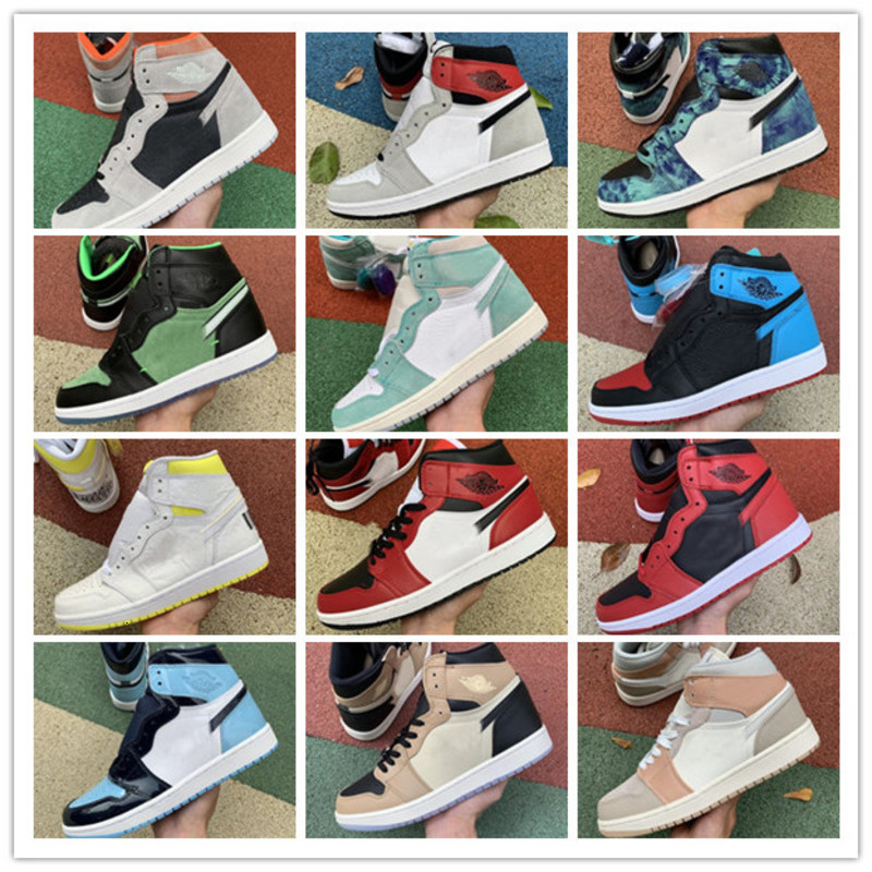 

JUMPMAN 1 High React Union black 1s Basketball Shoes Men Satin Snake Mid Patent Tie Dye Tokyo UNC To Chicago Smoke Grey Varsity Red Sports