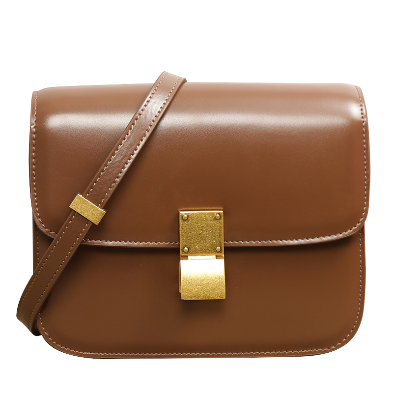 

2020 New Arrival Small CK Womens Bag Genuine Leather Tofu Bag Box Bag Retro Lock Small Square Simple Crossbody Shoulder, Caramel color mirror large (fully upgrad