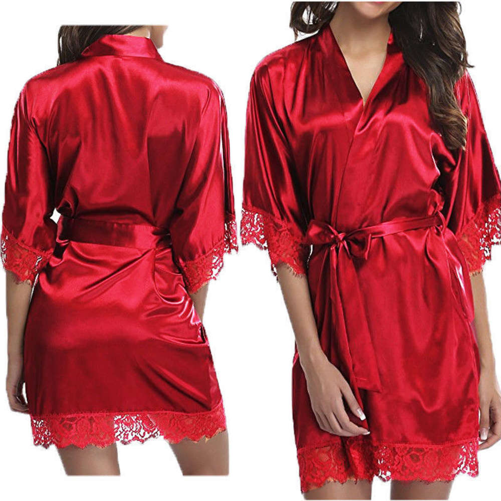 

Spring large women's nightdress lace tie up robe bathrobe blue sexy pajamas summer