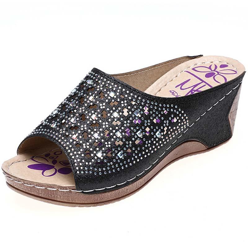 

Dress Shoes Women's Sandals Gladiator Bling Outdoor Female Rhinestone Platform Wedges Beaches For Women, Black