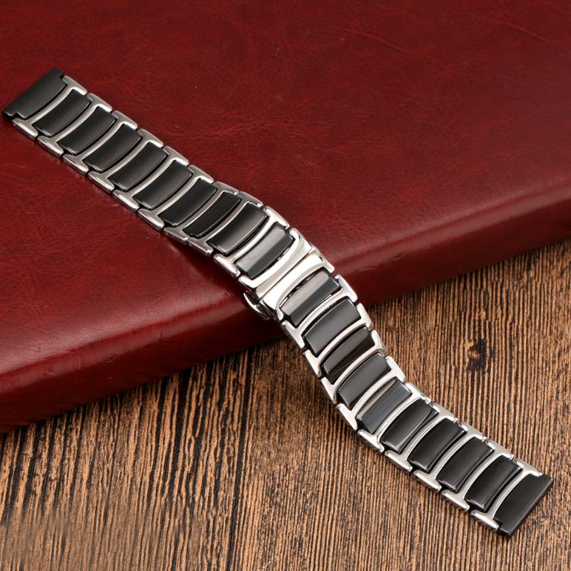 

Watch Bands 20mm 22mm Ceramic Between Stainless Steel Watchband Unisex High Quality Black White Strap Bracelet Butterfly Buckle Spring Bars