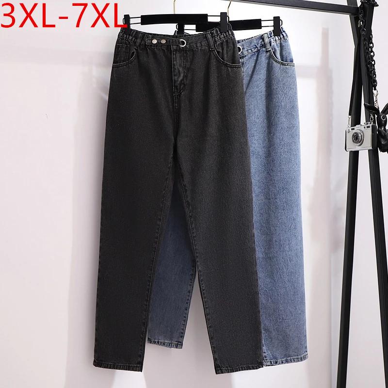 

Women's Pants & Capris Missfansiqi Spring Autumn Plus Size Jeans For Women Large Loose Casual Blue Black Straight Denim 3XL 4XL 5XL 6XL 7XL, Black;white