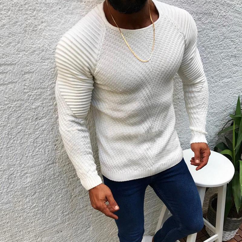 

Men' Sweaters Men Sweater Autumn Winter Solid Color Knittwear Slim Long Sleeve Round Neck Pullover Top Knitted Casual Fashion, Black