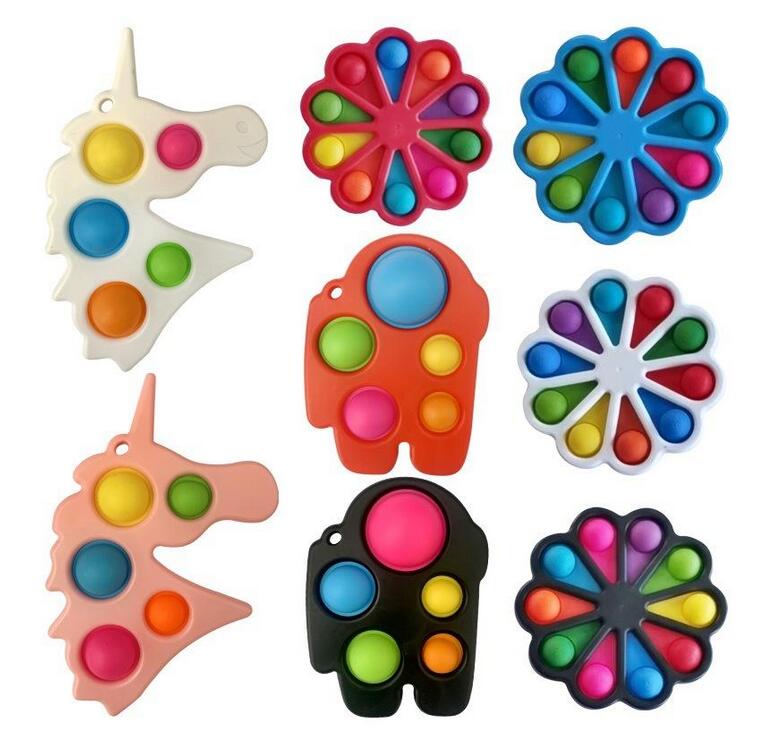 

Home & Garden Rainbow favor Unicorn Butterfly Flower Shape Push Pop It Fidget Bubble Toys Sensory Simple Dimple Key Ring Finger Toy Keychain
