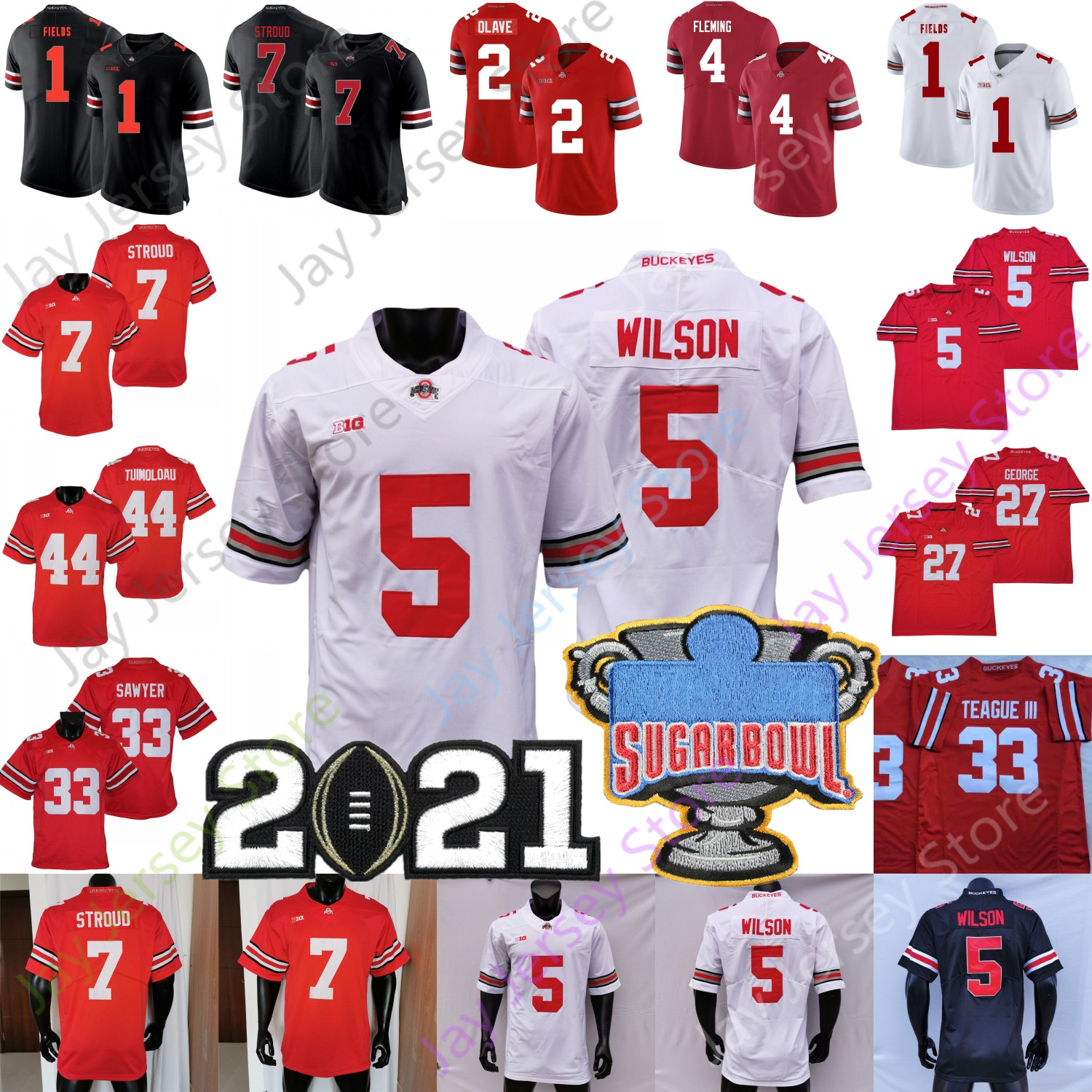 

Ohio State Buckeyes Football NCAA College Jersey C.J. Stroud Justin Fields Chris Olave Julian Fleming Garrett Wilson George Jack Sawyer Teague III J.T. TUIMOLOAU, 5 garrett wilson red