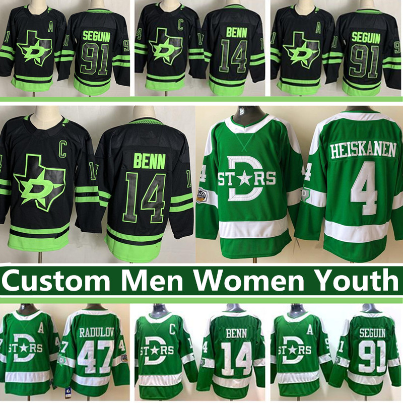 

Dallas Stars Jersey Hockey 14 Jamie Benn 91 Tyler Seguin 4 Miro Heiskanen 24 Roope Hintz 12 Radek Faksa 47 Alexander Radulov Black Out Green Stanley Cup Finals Custom, Men's color 3