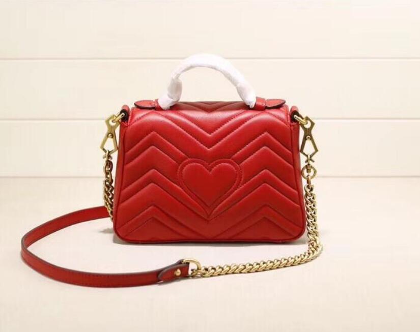 

2022 Marmont bag Love heart Wave Pattern Satchel Shoulder Bag Chain Handbags Crossbody Purse Lady Leather Classic Style Tote Bags, Red
