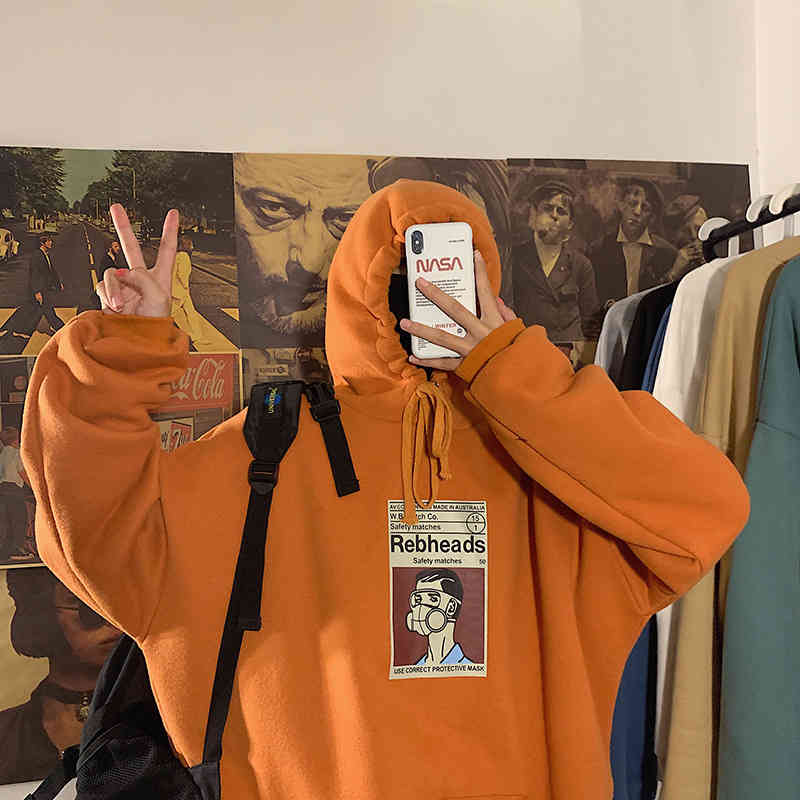 

autumn and winter hooded ins plush korean loose hoodie et men's fashion brand sweater, Black