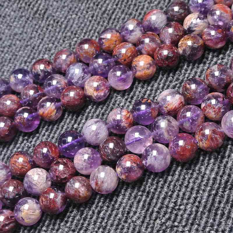 

6-12mm Natural Purple Phantom Quartz Cacoxenite Round DIY Loose Beads For Jewelry Making beads Accessories 15'' Women Gift
