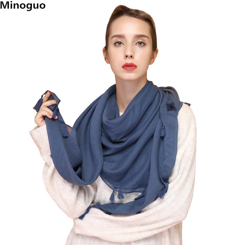 

Minoguo 2021 Arrival 180x90cm Fashion Girl Cotton Scarf For Women Lady Plain Pure Scarves Shawls And Wraps Tassels Bandanas