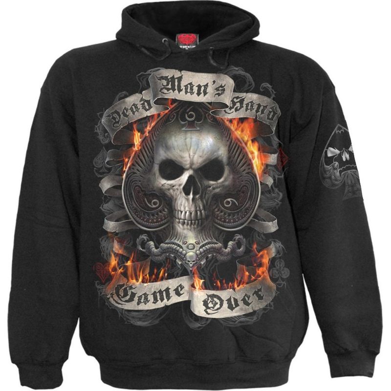 

Spades skull pattern 3D printing hoodie visual impact party top punk goth round neck high-quality American sweater hoodie, Black
