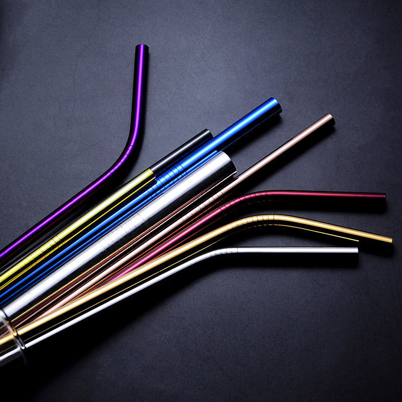

Reusable Stainless Steel Metal Drinking Straw Bent and Straight Type and Cleaner Brush For Home Party Bar Accessories milk tea straws