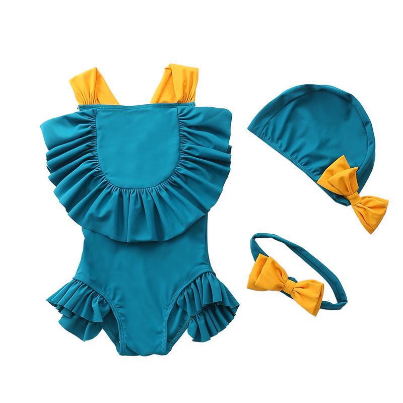 

Children's Swimsuit Female One-piece Fashion Trend Three-dimensional Big Lotus Leaf Princess Baby Girl Suits
