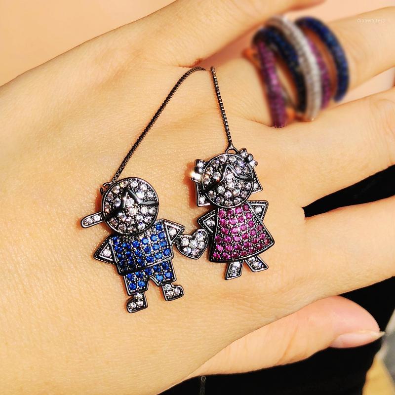 

Chains Colorful Lovely Boy Girl Heart Big Pendant Necklace Full Pave High Quality Multicolor Cubic Zirconia Blue Women Fashion Jewelry