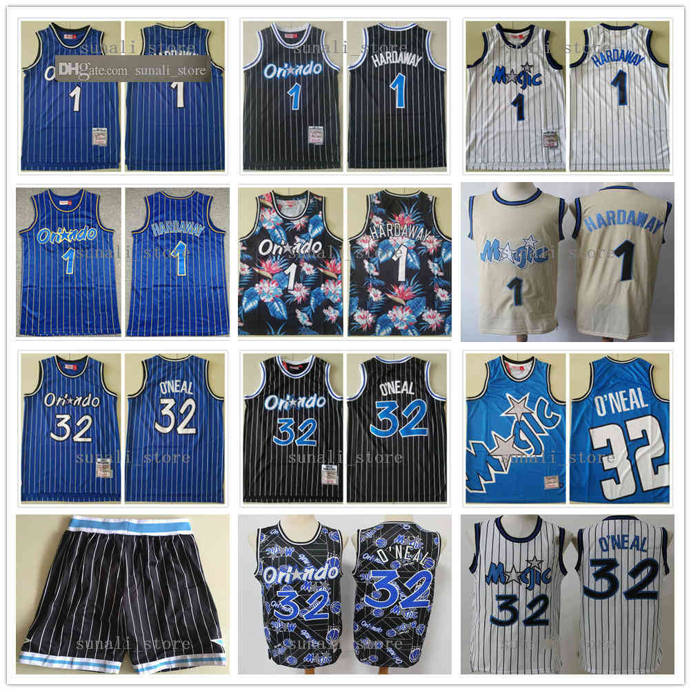 

Mesh Sewn Men Kids Youth Penny 1 Hardaway Jerseys Vintage Blue Black White Shaquille 32 O'Neal Basketball ONeal College Shirts, Black;red