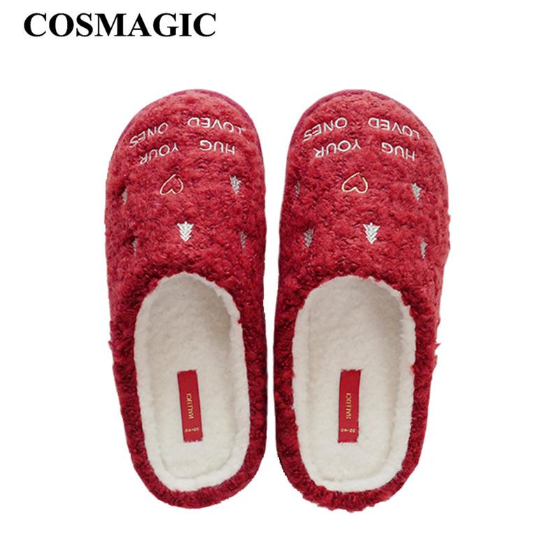 

Slippers COSMAGIC 2021 Winter Women Snowflake Indoor Slipper Keep Warm House Floor Living Room Christmas Closed Toe Shoe, Black